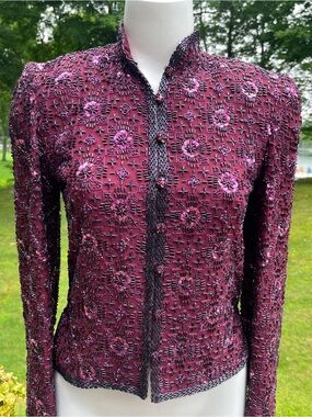 Vintage J.M.C. silk beaded and sequin evening jacket S